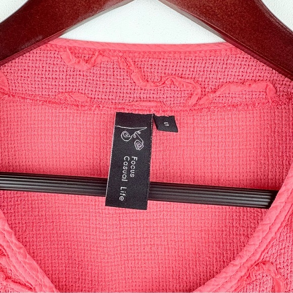 Focus Casual Life Top Womens Large Gauze Lagenlook Artsy Pink Cardigan Pockets - Picture 3 of 8